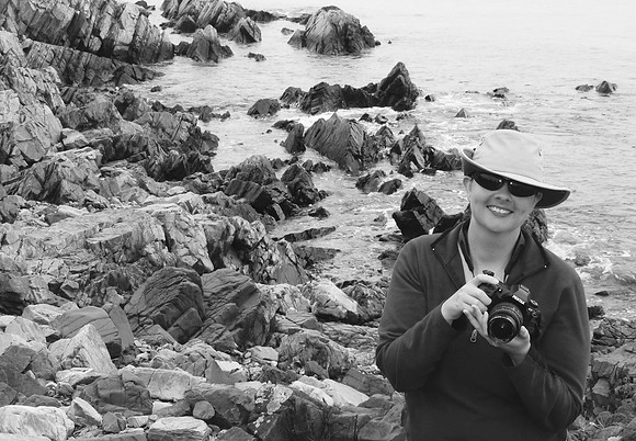 Paula Abbott on the rocky coast of Kennebunk, Maine